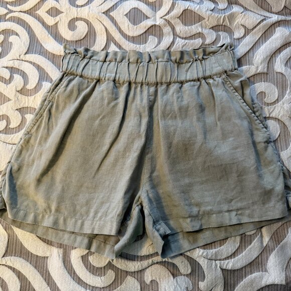 C&C California Womens Size X-Small Green 100% Linen Paperbag Short 3" Inseam - Picture 1 of 6